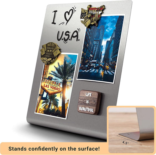 Large Magnetic Bulletin Board for Tabletops – Dry Erase Memo Board with Stand – Metal Easel for Magnet Display – 12x10 Inches + 4 Magnets