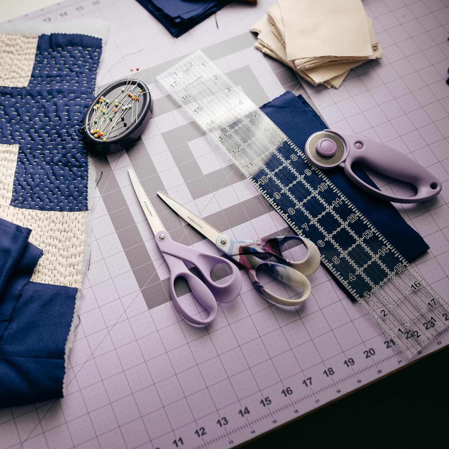 Fiskars Self Healing Cutting Mat with Grid for Sewing, Quilting, and Crafts - 18" x 24 Grid Lilac/Mountain Haze