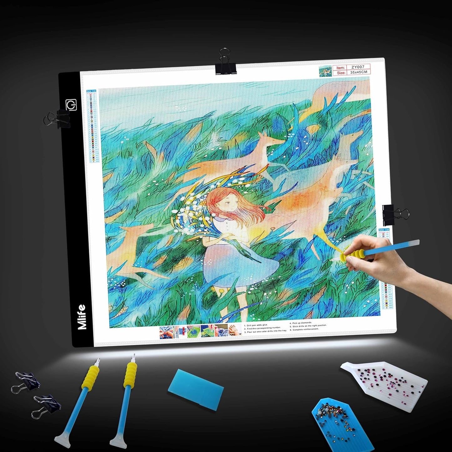 Mlife A2 Light Box Kit for Diamond Painting, Adjustable Brightness Diamond Light Pad for Tracing Pad, Light Board Diamond Art Painting Accessory, Diamond Art Tools for Full Drill