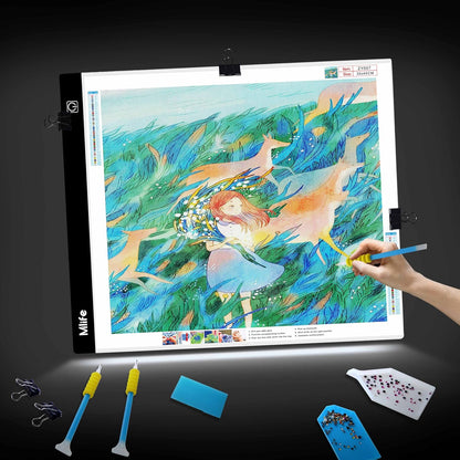 Mlife A2 Light Box Kit for Diamond Painting, Adjustable Brightness Diamond Light Pad for Tracing Pad, Light Board Diamond Art Painting Accessory, Diamond Art Tools for Full Drill