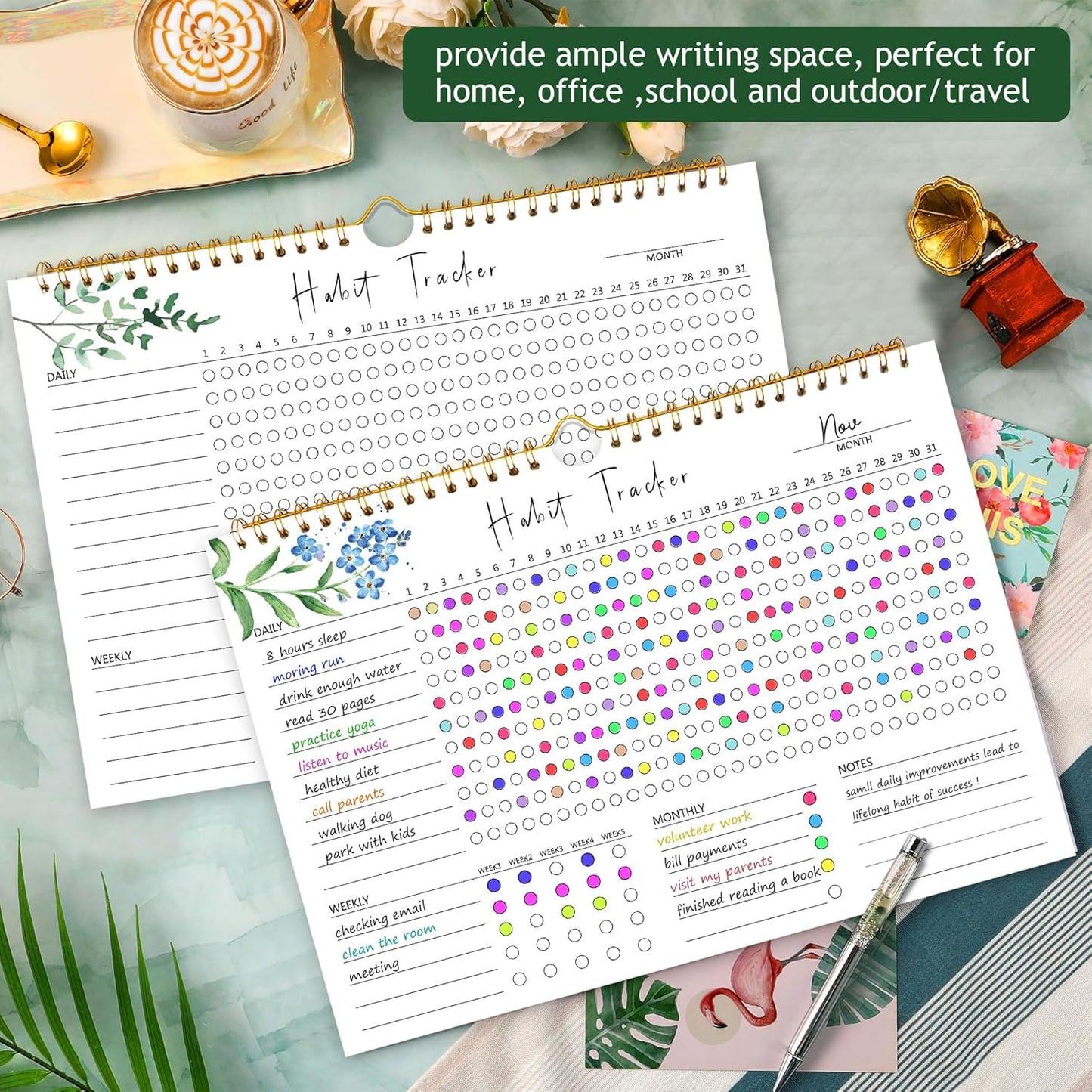Habit Tracker Calendar, Aesthetic Daily Weekly Goal and Habit Tracker Journal, 12 Months Undated Habits Tracker Planner with Spiral Binding, Boost Productivity Tool and Workout Calendar, 11.7"x8.5"