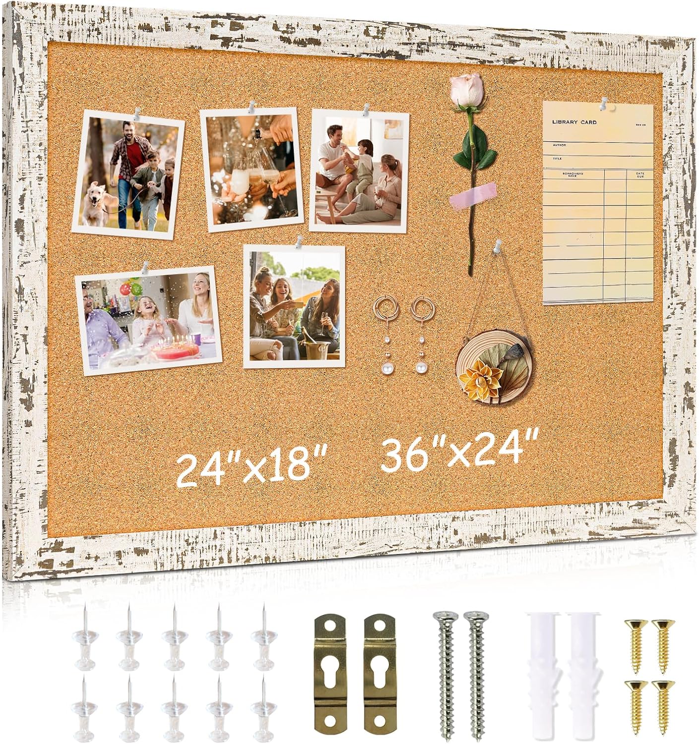 DOLLAR BOSS White Cork Board for Wall - 24 X 18 Inches, Rustic Wooden Frame Bulletin Board, Decorative Hanging Pin Board for Office & Home Decor