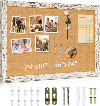 DOLLAR BOSS White Cork Board for Wall - 24 X 18 Inches, Rustic Wooden Frame Bulletin Board, Decorative Hanging Pin Board for Office & Home Decor