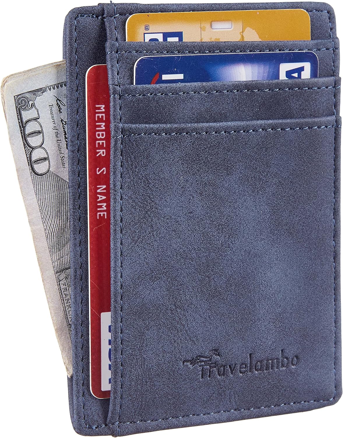 Travelambo Slim Wallet Front Pocket Minimalist Leather RFID Blocking Medium Size