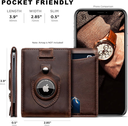 SERMAN BRANDS RFID Blocking Slim Bifold Genuine Leather Minimalist Front Pocket Wallets for Men with Money Clip Thin Mens