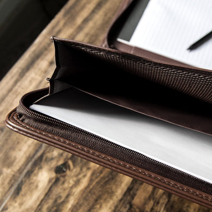 Cossini Black Superior Vegan Leather Business Portfolio with Zipper – Padfolio All-in-One. Smartest Protective 10.1 Inch Tablet Sleeve, Presentation Slot, Solar Calculator, Card Storage, Writing Pad