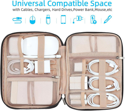NISHEL Travel Cord Organizer Case, Tech Electronic Bag, Essentials for Charger, Cable, Phone, Hard Drive, USB, SD Card, Pink
