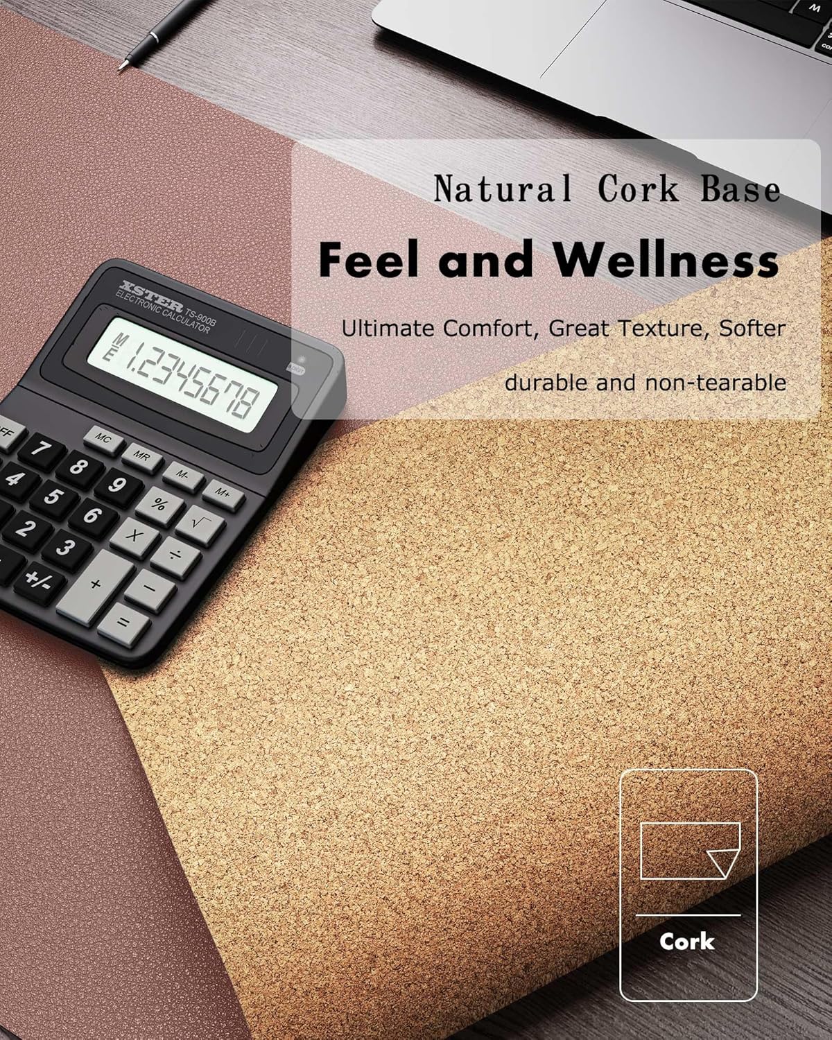 YSAGi Double-Sided Desk Pad, 31.5"x15.7"Leather Desk Mat, Eco Cork Desk Pad Protector,Large Mouse Pad,Waterproof Desk Blotter for Office/Home(Coffee)