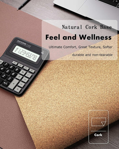 YSAGi Double-Sided Desk Pad, 31.5"x15.7"Leather Desk Mat, Eco Cork Desk Pad Protector,Large Mouse Pad,Waterproof Desk Blotter for Office/Home(Coffee)