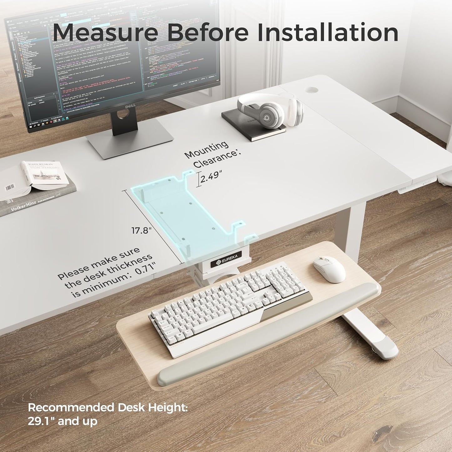 EUREKA ERGONOMIC Height Adjustable Mouse & Keyboard Tray Under Desk, 28x10'' Large Slide Out Swivel Tilt Computer Keyboard Drawer with Pad for Gaming Home Office, Dual Mount