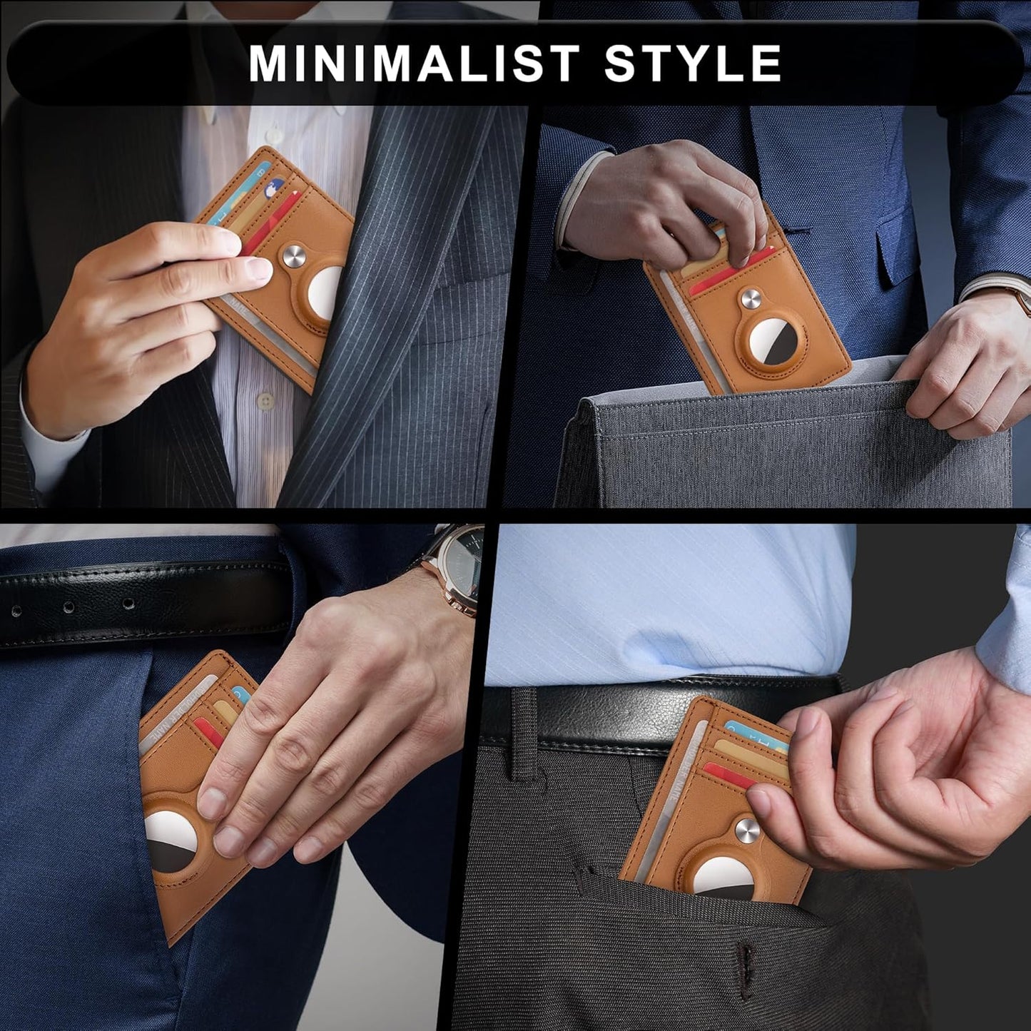 Slim Minimalist Front Pocket Air Tag Wallet, RFID Blocking Card Holder Wallet with Airtag Holder