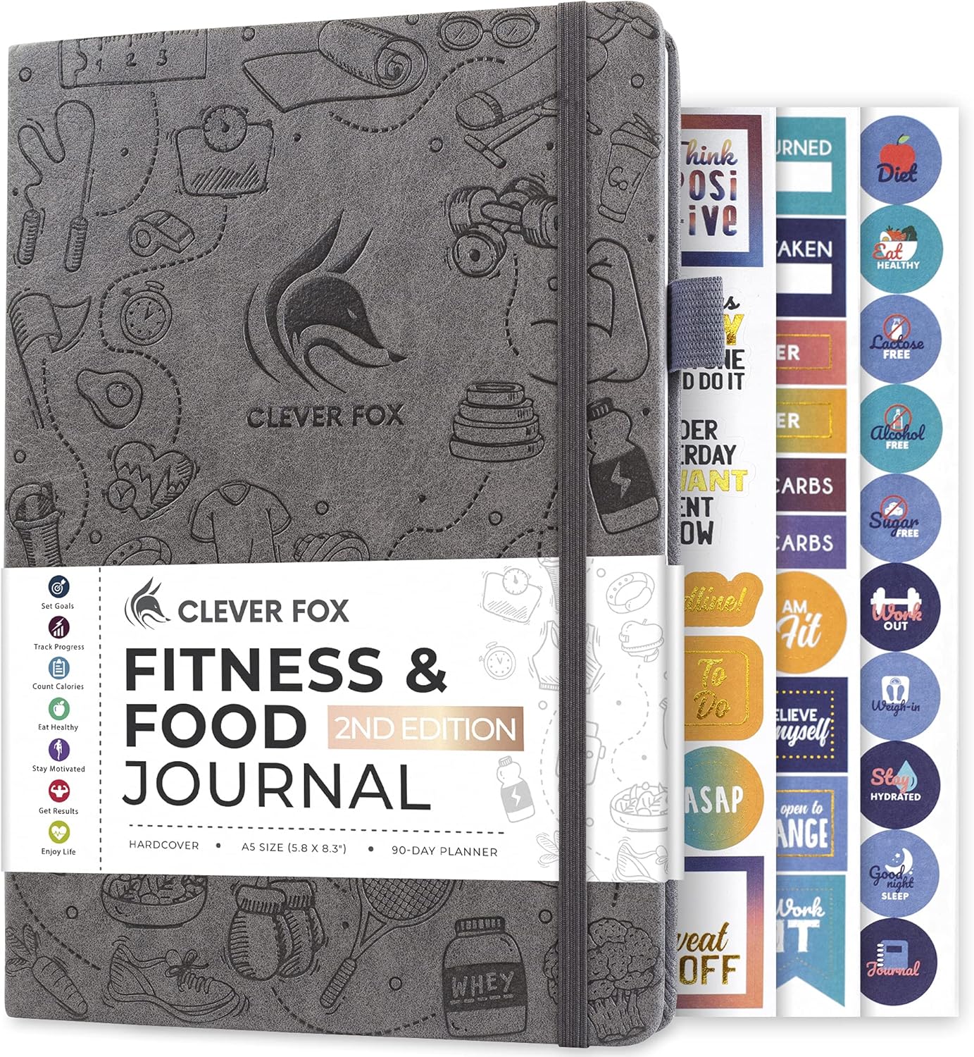 Clever Fox Fitness & Food Journal – Nutrition & Workout Planner for Women & Men – Diet & Gym Exercise Log Book with Calendars, Diet & Training Trackers - Undated, A5 Size, Hardcover (Forest Green)