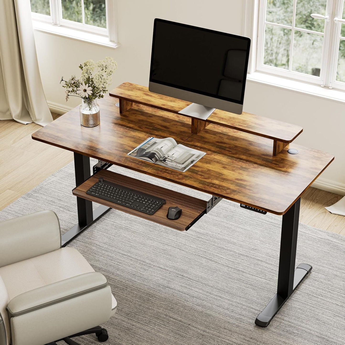 EUREKA ERGONOMIC Height Adjustable Mouse & Keyboard Tray Under Desk, 28x10'' Large Slide Out Swivel Tilt Computer Keyboard Drawer with Pad for Gaming Home Office, Dual Mount