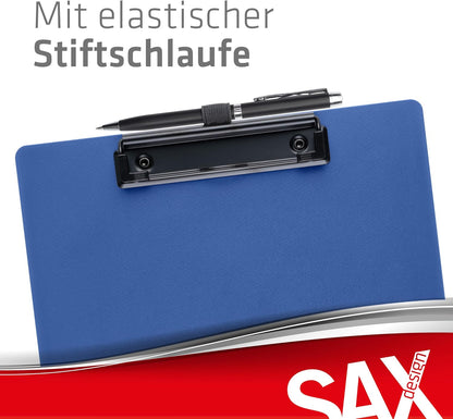 Sax Folding Clipboard Blueberry Clipboard A4 to A5 Portrait and Landscape Format Ideal for Travel and Business Holds 30 Sheets Includes Elastic Closure Band and Pen Loop Durable & Shockproof