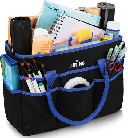 Jjring Craft and Art Organizer Tote Bag - 600D Silver Nylon Fabric Art Caddy with Pockets - for Art, Craft, Sewing, Medical, and Office Supplies Storage