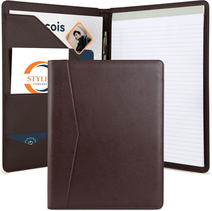 STYLIO Padfolio Portfolio Organizer Binder | Interview Resume Folder, Legal Document, Business Card Holder |w/Letter-Sized Notepad | Handsome Piano Noir Faux Leather Folio Matte Finish, Accent Stitch