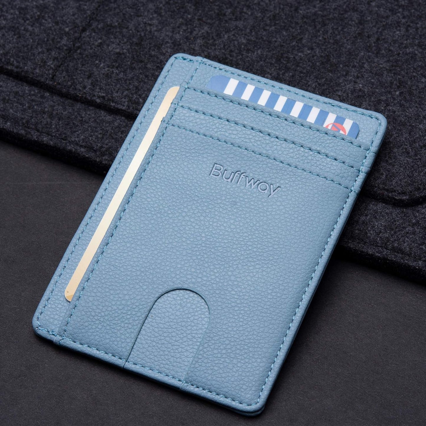 Buffway Slim Minimalist Front Pocket RFID Blocking Leather Wallets for Men and Women - Carbon Fiber Black - Colors A