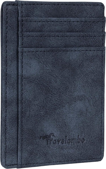 Travelambo Slim Wallet Front Pocket Minimalist Leather RFID Blocking Medium Size