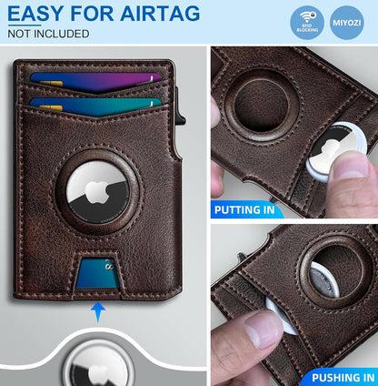 miyozi Airtag Wallet for Men,with Money Clip 10 Cards Metal Case Smart Slim Pop Up Credit Card Holder Flip with Magnetic Closure RFID Blocking wallet with Gift Box
