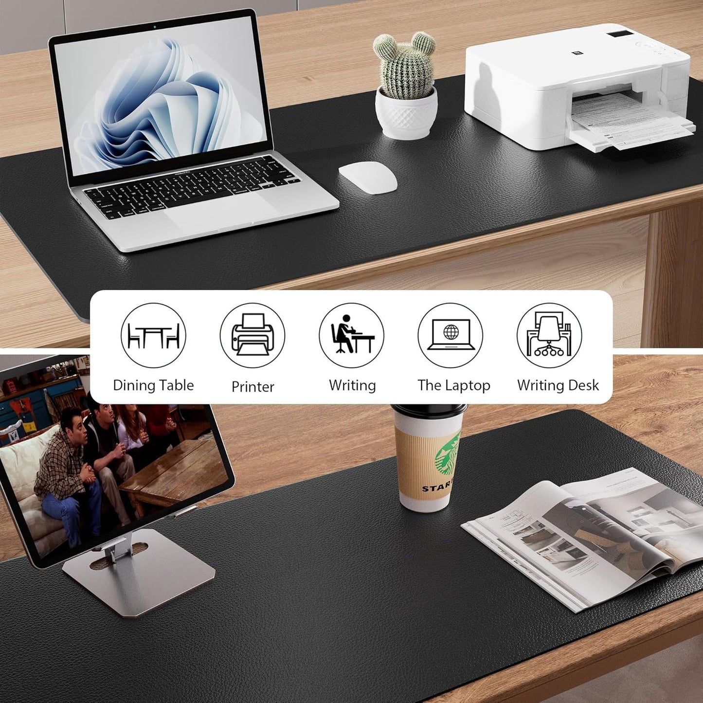 Aothia Leather Desk Pad Protector, Mouse Pad, Office Desk Mat, Non-Slip PU Leather Desk Blotter, Laptop Desk Pad, Waterproof Desk Writing Pad for Office and Home(Dark Blue,31.5" x 15.7") - Colors A