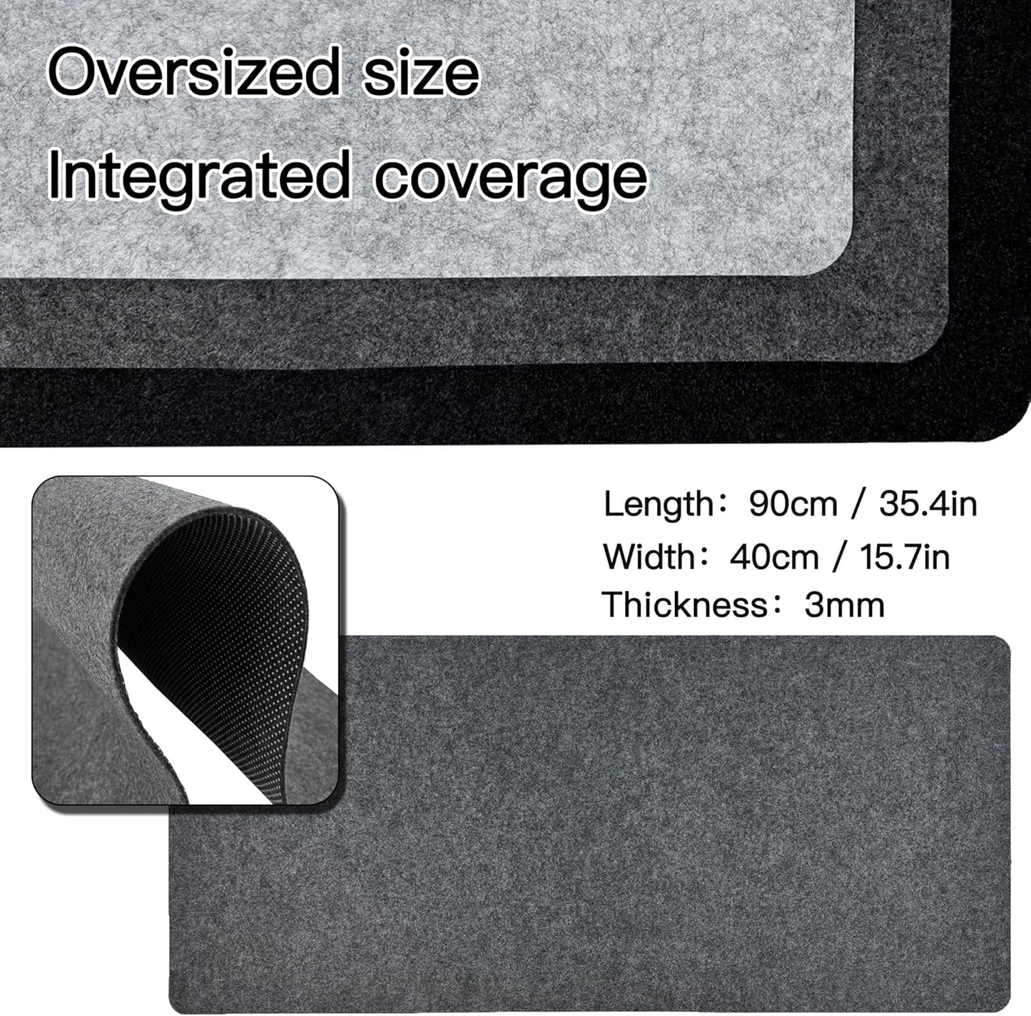 Large Felt Desk Mat, 35.4"x15.4" Felt Desk Pad - Non-Slip Keyboard Mat & Mouse Pad for Office and Gaming, Water Resistant Desktop Protector for Computer, Home, Work (Black Gray)