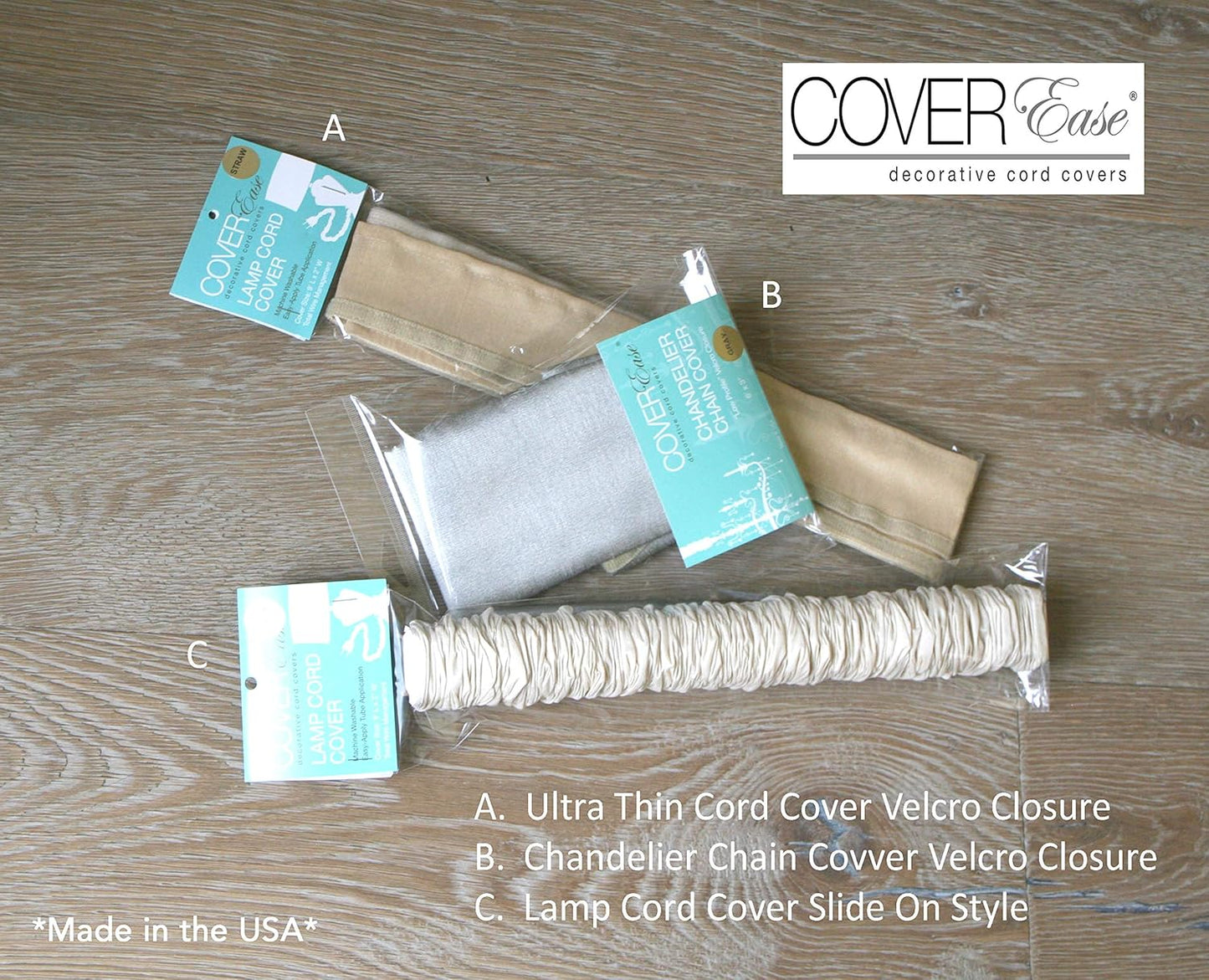 Cream COVEREase Lamp Cord Cover 9 ft Faux Silk Fabric Cover - Cable Sleeve, Wire Cover, Cord Hider for Cable Management for Electrical Lighting Fixtures. (1 PK)