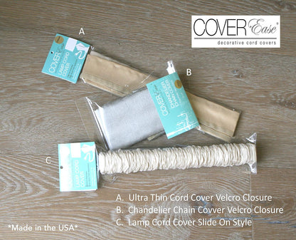 Cream COVEREase Lamp Cord Cover 9 ft Faux Silk Fabric Cover - Cable Sleeve, Wire Cover, Cord Hider for Cable Management for Electrical Lighting Fixtures. (1 PK)