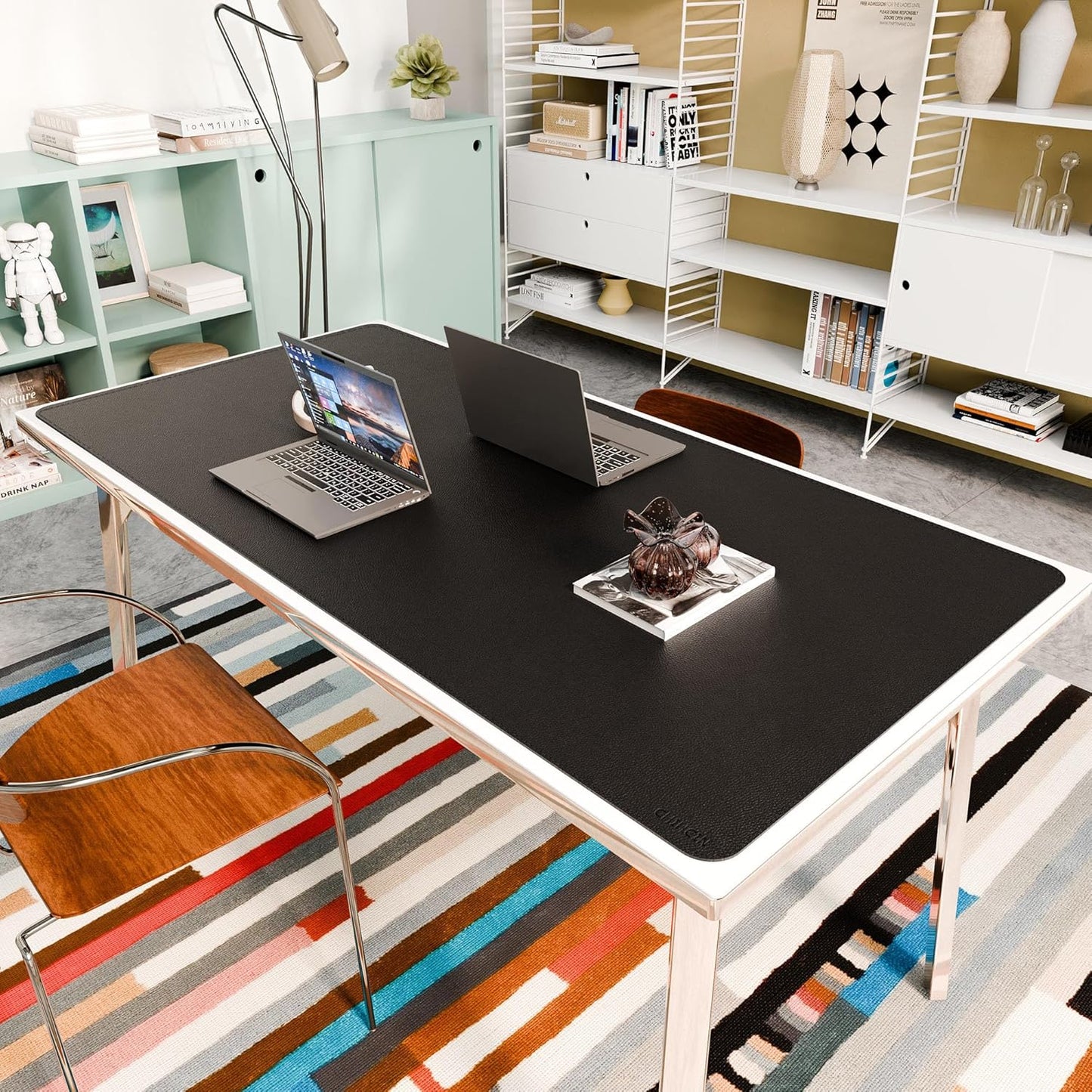 Chihein 2XL 35" x 16" Cork & PU Leather Desk Mat, Dual Sided Desk Pad Protector, Waterproof Writing Blotter for Gaming, Office, Home (Black)