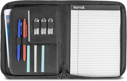 Samsill Professional Padfolio, Faux Leather Junior Portfolio with Zipper, 10.1 Inch Tablet Sleeve, with 7 x 10 Inch Notepad, Black