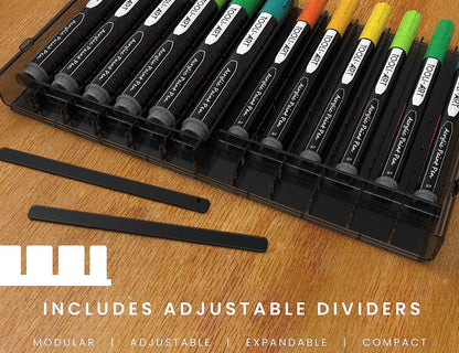 TOOLI-ART 72 Art Marker Storage Tray Desk Organizer Holder, Adjustable Dividers, Modular, Expandable, Stackable, Fit Most Pen, Pencil, Brushes. School, Home, Multi Purpose Tinted Plastic 6 Trays