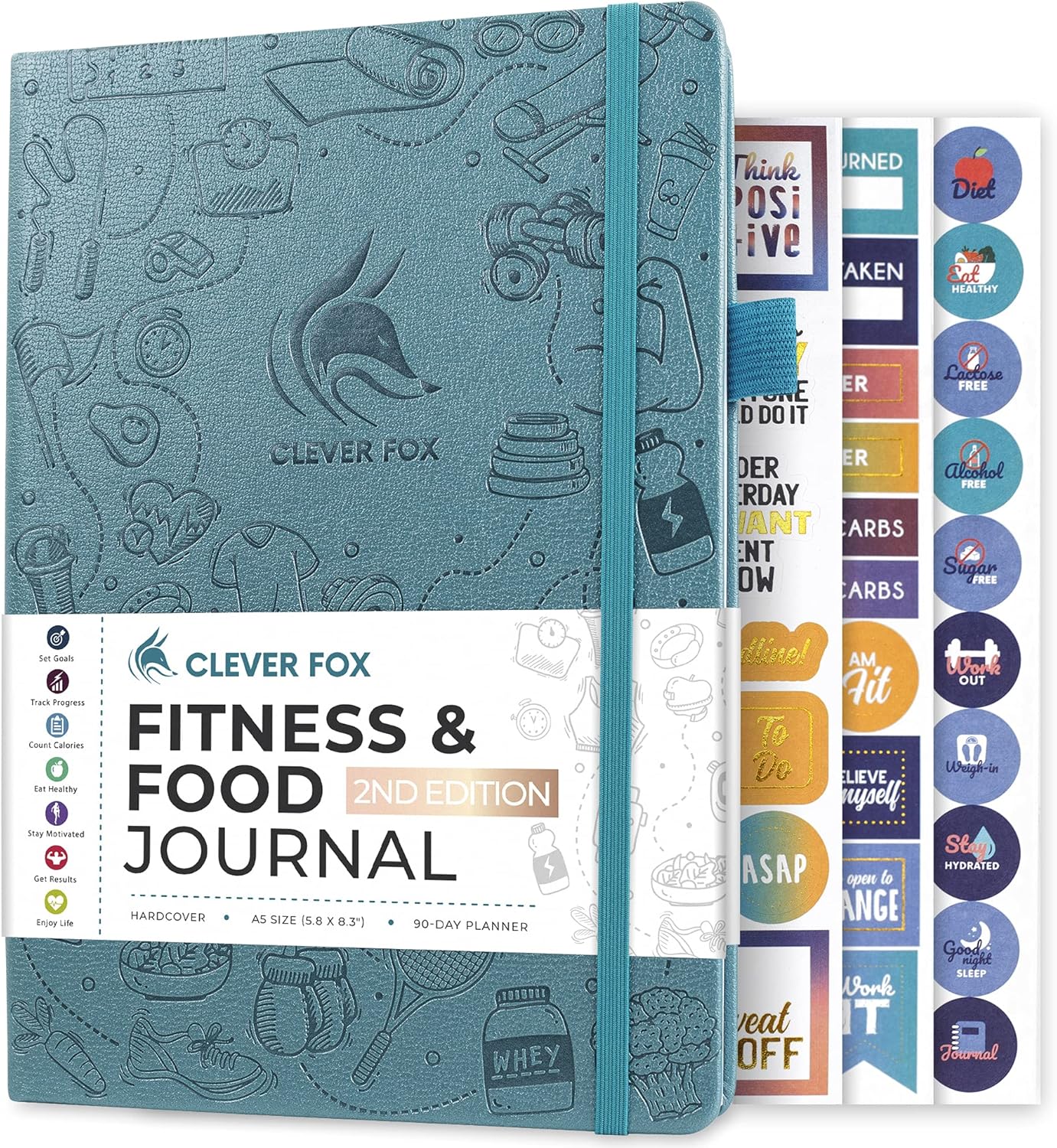 Clever Fox Fitness & Food Journal – Nutrition & Workout Planner for Women & Men – Diet & Gym Exercise Log Book with Calendars, Diet & Training Trackers - Undated, A5 Size, Hardcover (Forest Green)
