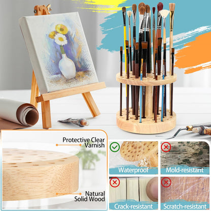 52 Holes Paint Brush Holder, 360° Rotating Paint Brush Organizer, Hardwood Storage Stand Rack for Artists Brushes, Crafts Tools, Makeup Brush, Calligraphy Pens