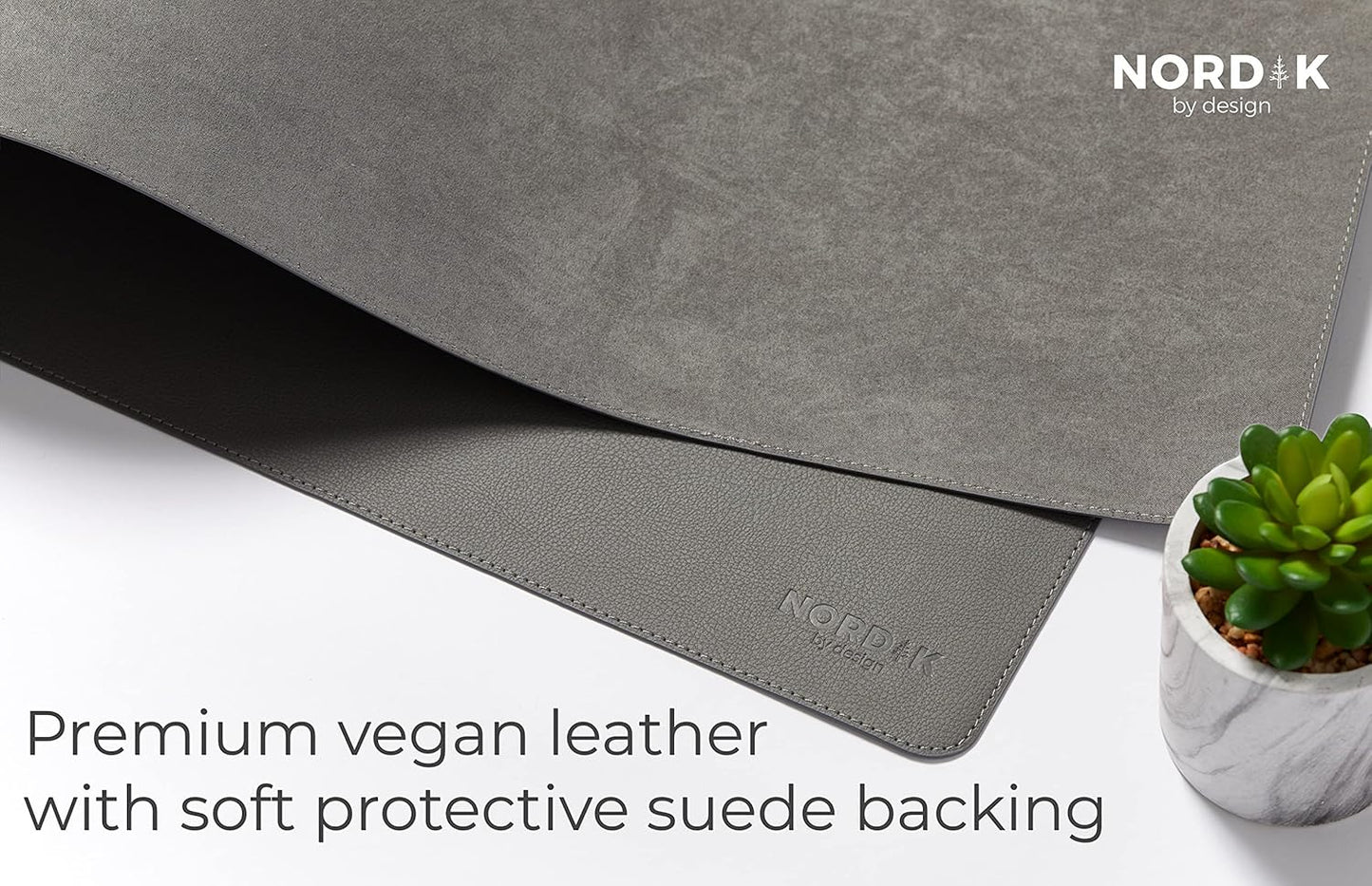 Nordik Leather Desk Mat Cable Organizer - Pebble Black 35 X 17 inch - Premium Mouse Mat - Felt Vegan Leather Desk Pad Protector - Desk Blotter Matt Keyboard - Large Desk Matt for Desktop Computer