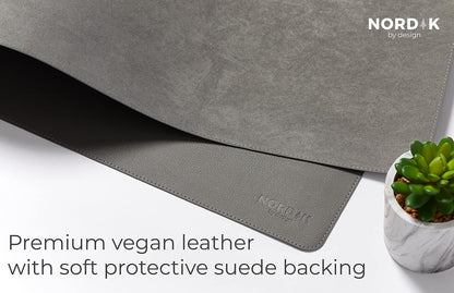 Nordik Leather Desk Mat Cable Organizer - Pebble Black 35 X 17 inch - Premium Mouse Mat - Felt Vegan Leather Desk Pad Protector - Desk Blotter Matt Keyboard - Large Desk Matt for Desktop Computer