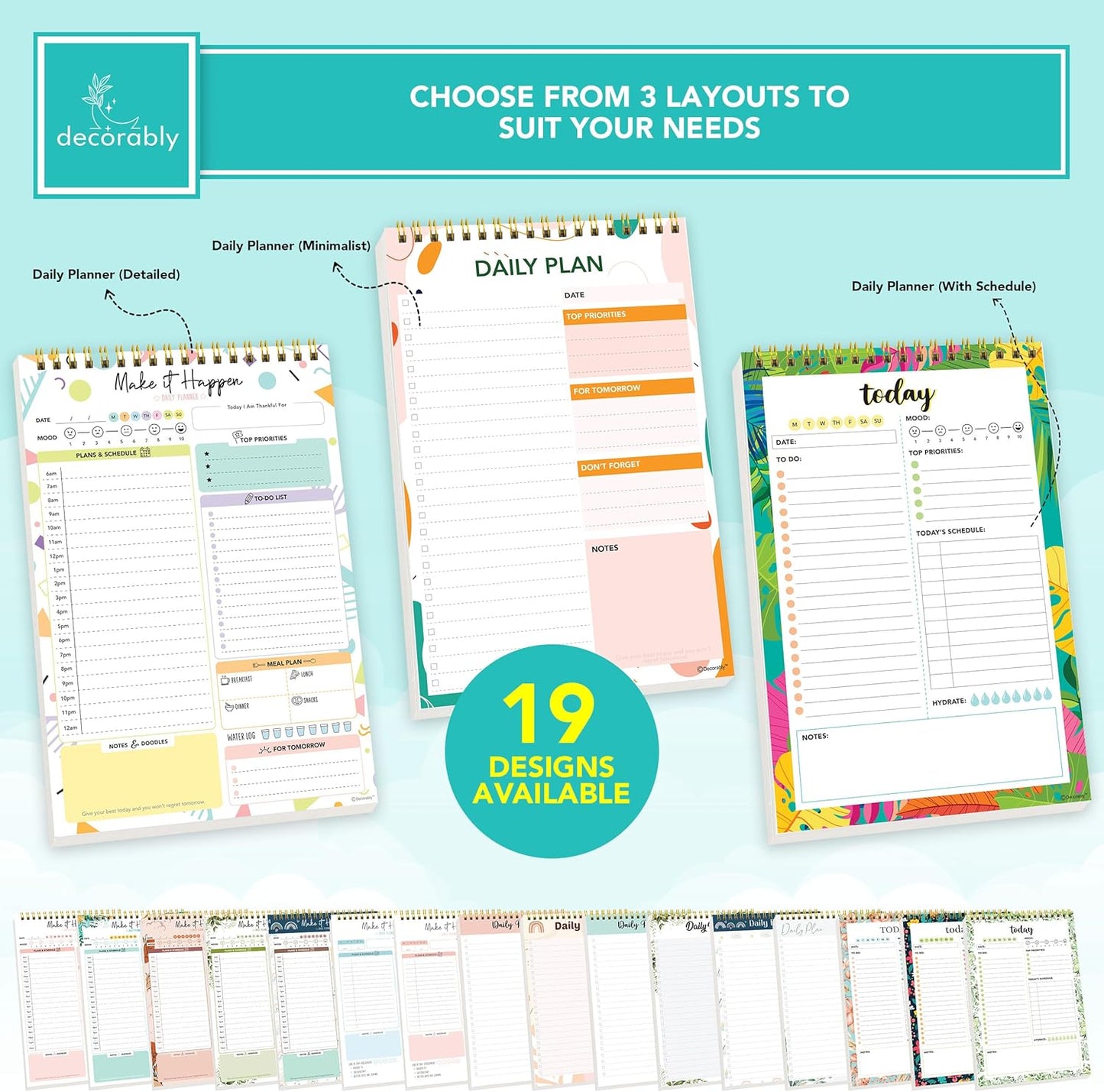 Decorably 52 Sheets Nude Pink Undated Daily to Do List Notepad, 6.5x10in Spring-Bound Easy Tear-Off Design, with Priorities, Checklist, Agenda, Reminders, Notes - Home, School, Office