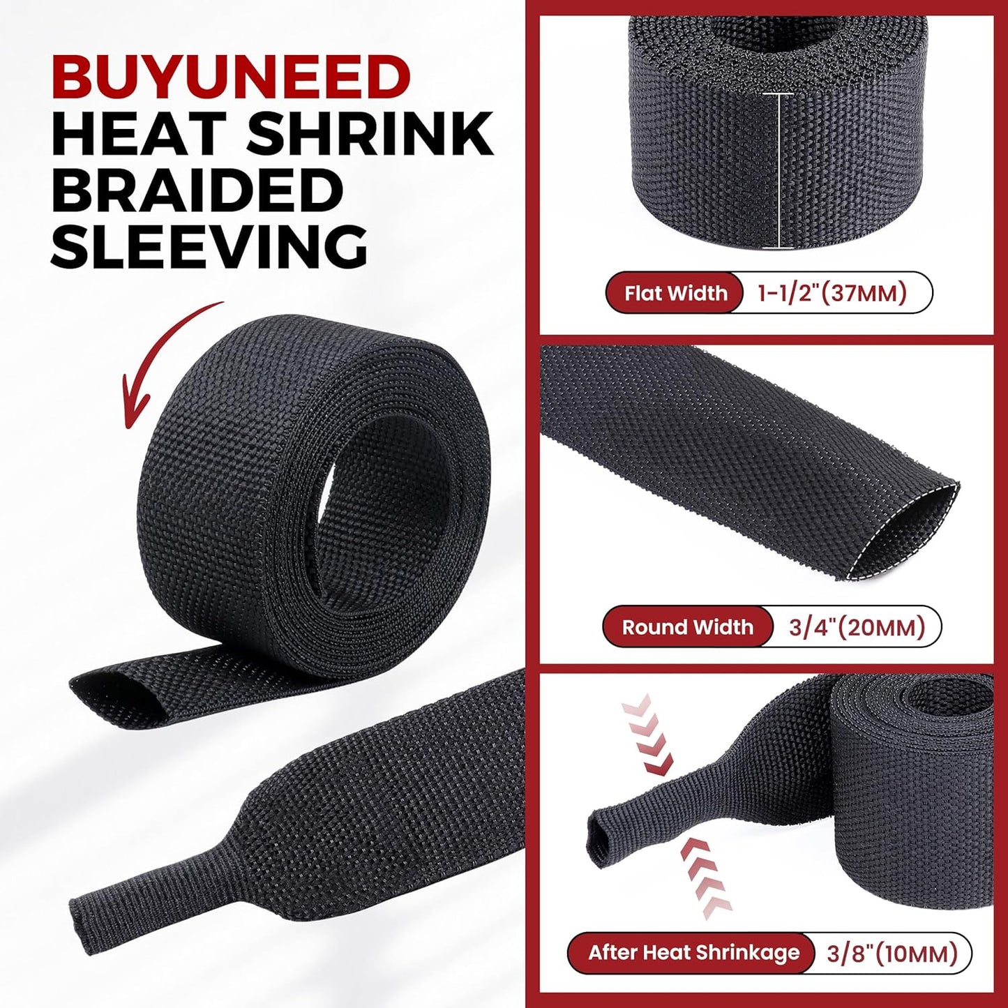 Braided Sleeving Heat Shrinkable Fabric 2:1 Ratio- Abrasion Protection Flexibility Wiring Harness Cable Sheath (3/8" ID, 16ft) - Colors A