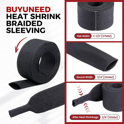 Braided Sleeving Heat Shrinkable Fabric 2:1 Ratio- Abrasion Protection Flexibility Wiring Harness Cable Sheath (3/8" ID, 16ft) - Colors B