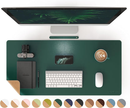 RENMTURE Dual-Sided Mouse Pad, Natural Cork & PU Leather Large Desk Pad for Office and Home Work, Desk Protector Non-Slip, Waterproof, Easy Clean (Olive Green, 32"x16")