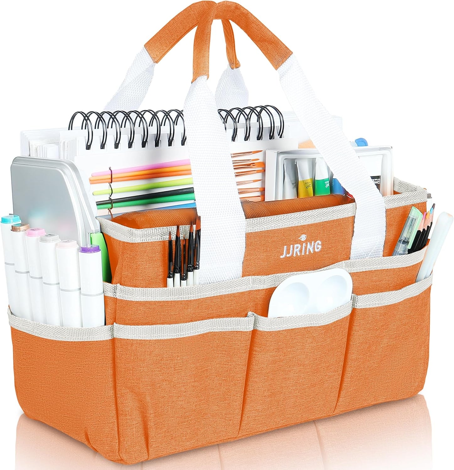 JJRING Craft Organizer Tote Bag for Art Storage, Caddy with Multiple Pockets, Bluish Green Sewing Bag for Scrapbooking, School, Medical, and Office Supplies
