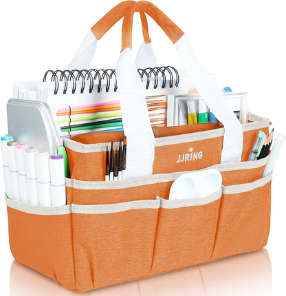 JJRING Craft Organizer Tote Bag for Art Storage, Caddy with Multiple Pockets, Bluish Green Sewing Bag for Scrapbooking, School, Medical, and Office Supplies