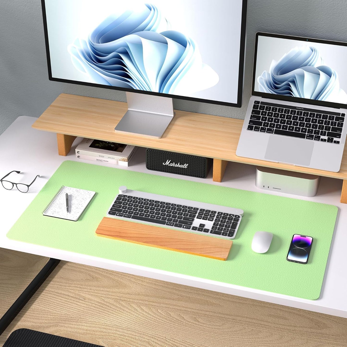 Aothia Leather Office Desk Pad Protector, Non-Slip PU Leather Desk Blotter, Waterproof Laptop Writing Mouse Pad for Office and Home, Black, 31.5" x 15.7" - Colors B