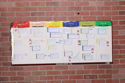 4 Column Magnetic Kanban Board, Scrum Board Flex Whiteboard Kit. Agile Kit, 64 Magnetic Kanban Cards Kit, Scrum Cards Set. Project Management Board for Project Planning, Kanban Whiteboard Kit