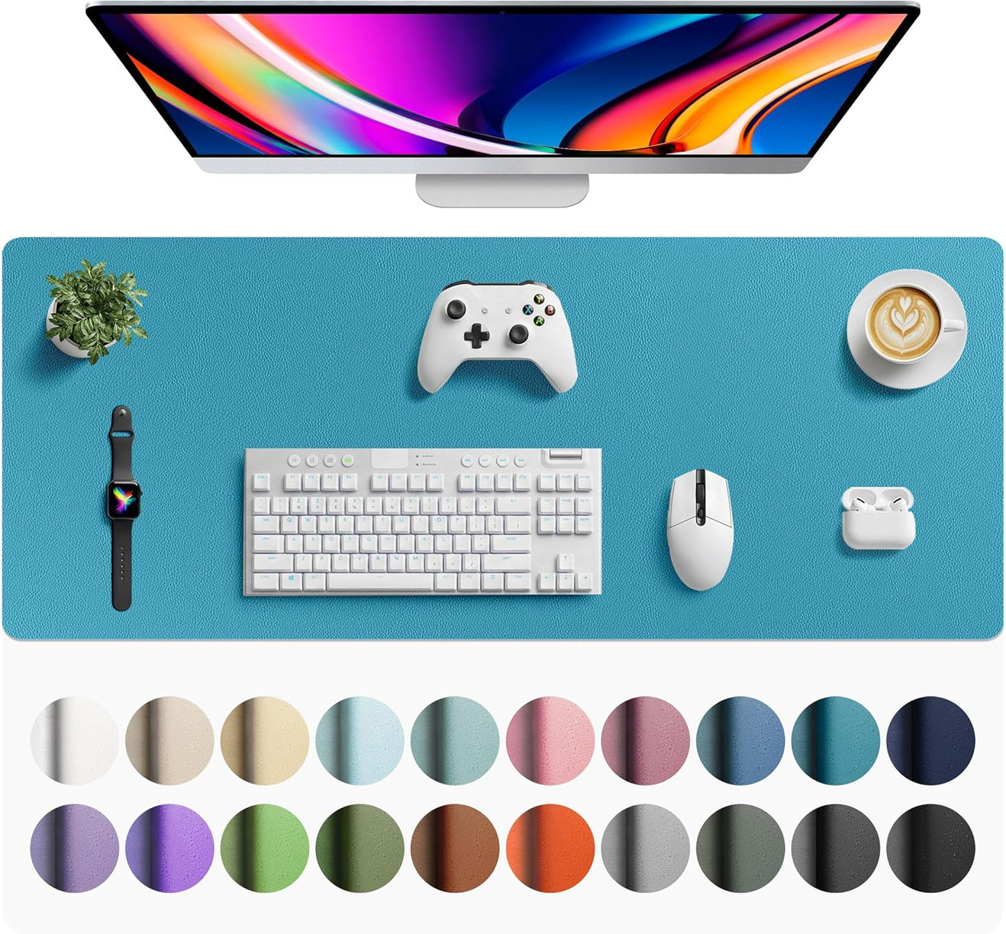 Aothia Leather Desk Pad Protector, Mouse Pad, Office Desk Mat, Non-Slip PU Leather Desk Blotter, Laptop Desk Pad, Waterproof Desk Writing Pad for Office and Home(Dark Blue,31.5" x 15.7") - Colors B