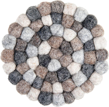 Round Felt Ball Coasters - 100% Merino Wool Table Coasters - Felt Coaster Pads, Absorbent Trivet for Drinks - Heat Resistant, Thick & Durable Hand Felted - Woolygon - Multicolor Set of 5 (Rainbow)