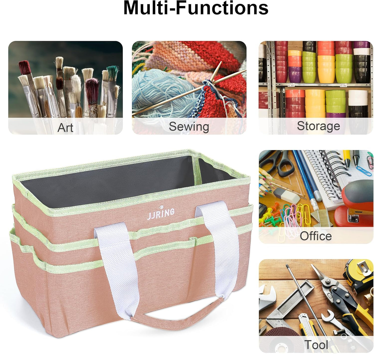JJRING Craft Organizer Tote Bag for Art Storage, Caddy with Multiple Pockets, Bluish Green Sewing Bag for Scrapbooking, School, Medical, and Office Supplies