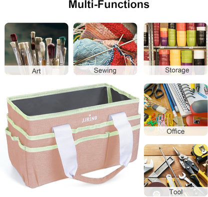 JJRING Craft Organizer Tote Bag for Art Storage, Caddy with Multiple Pockets, Bluish Green Sewing Bag for Scrapbooking, School, Medical, and Office Supplies