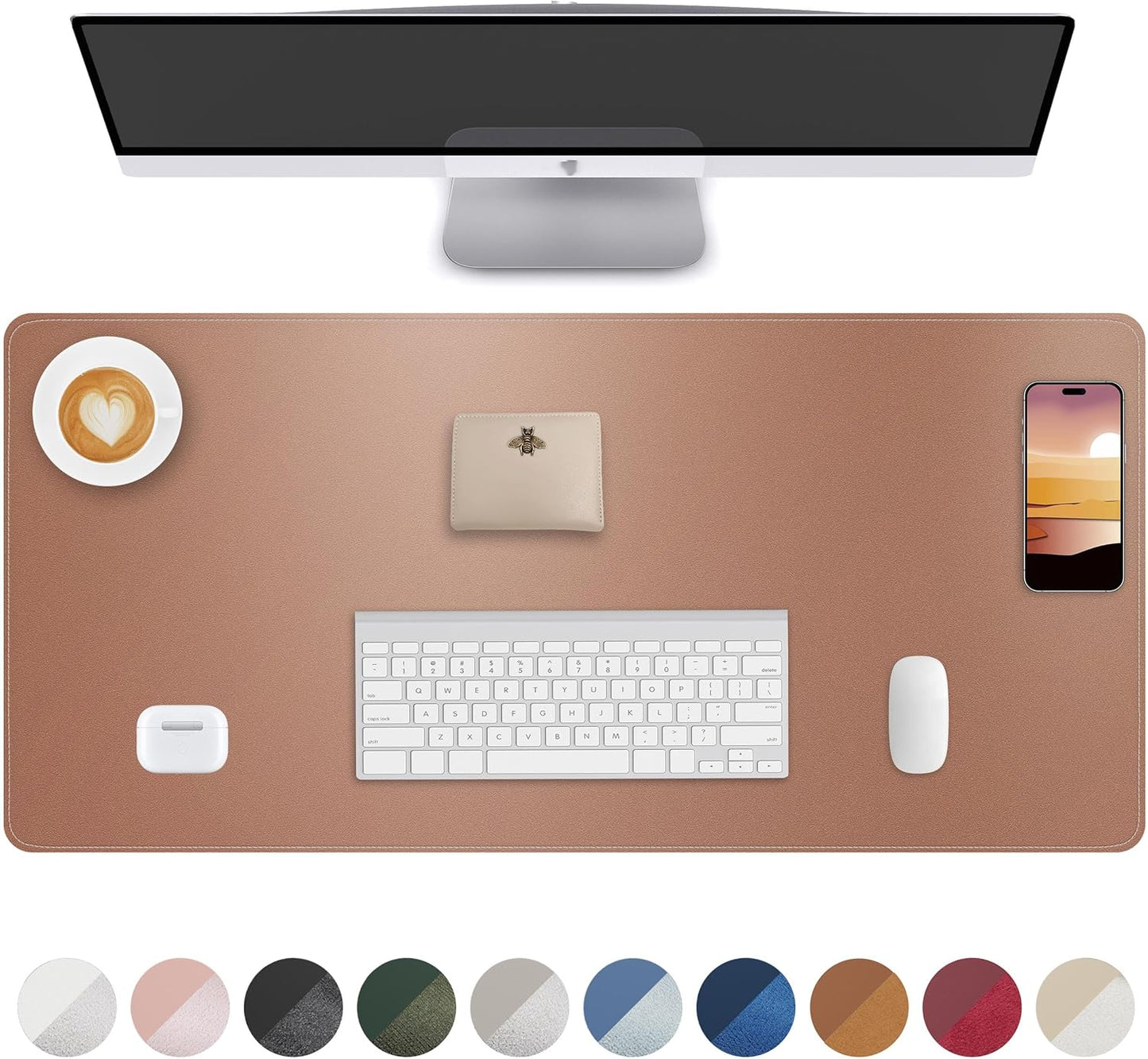 AFIING Desk Pad Protector 23.6" x 13.7" - Non-Slip Waterproof PU Leather Desk Mat for Mouse, Keyboard, Laptop, Office and Home Workspace (Beige)