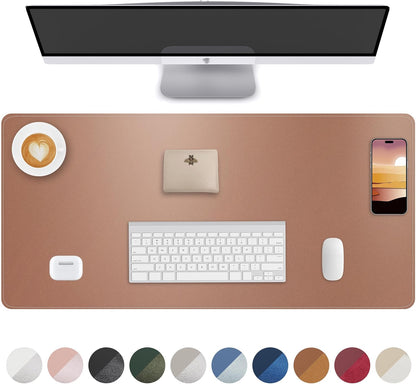AFIING Desk Pad Protector 23.6" x 13.7" - Non-Slip Waterproof PU Leather Desk Mat for Mouse, Keyboard, Laptop, Office and Home Workspace (Beige)