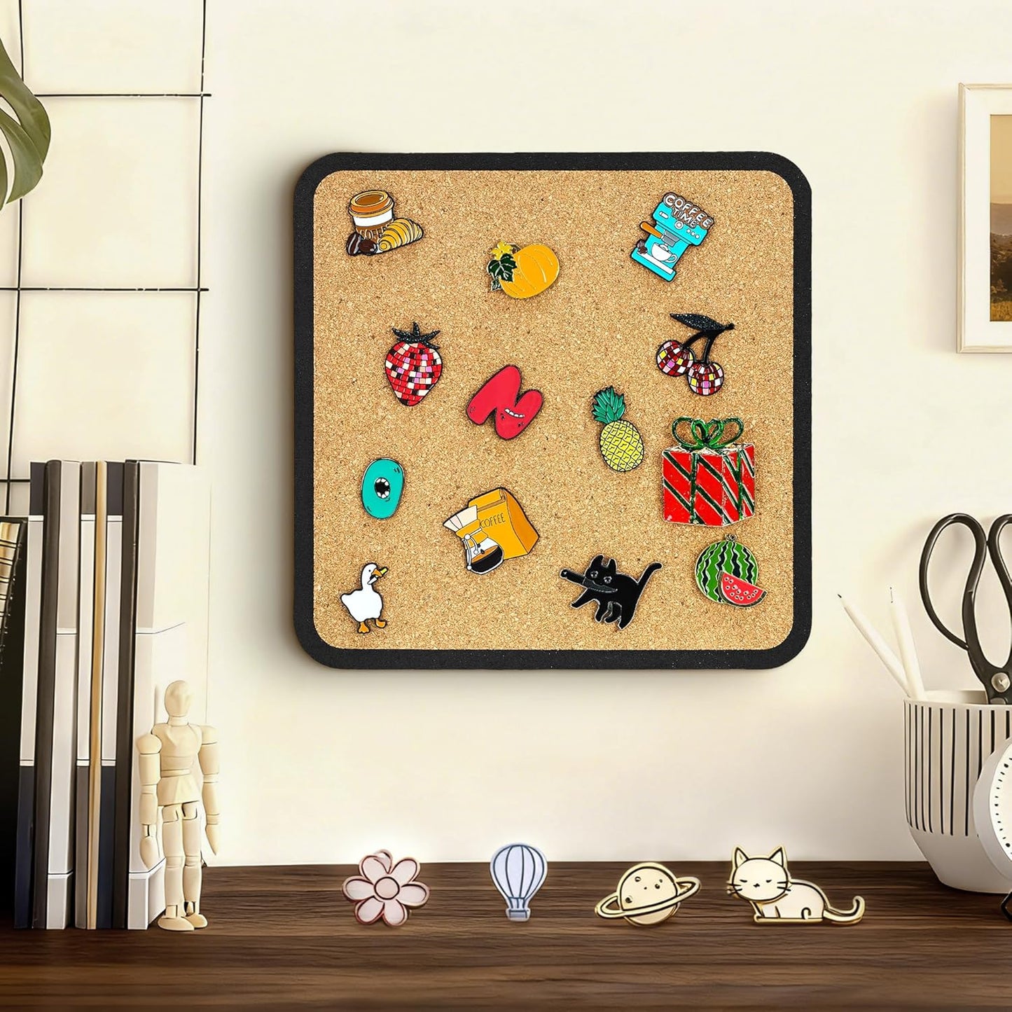 1pcs Rounded Square Pin Display Cork Board - 7.9x7.9 inch Enamel Pin Board for Brooch and Pin Collection Display, Ideal for Home, Office and School Decor