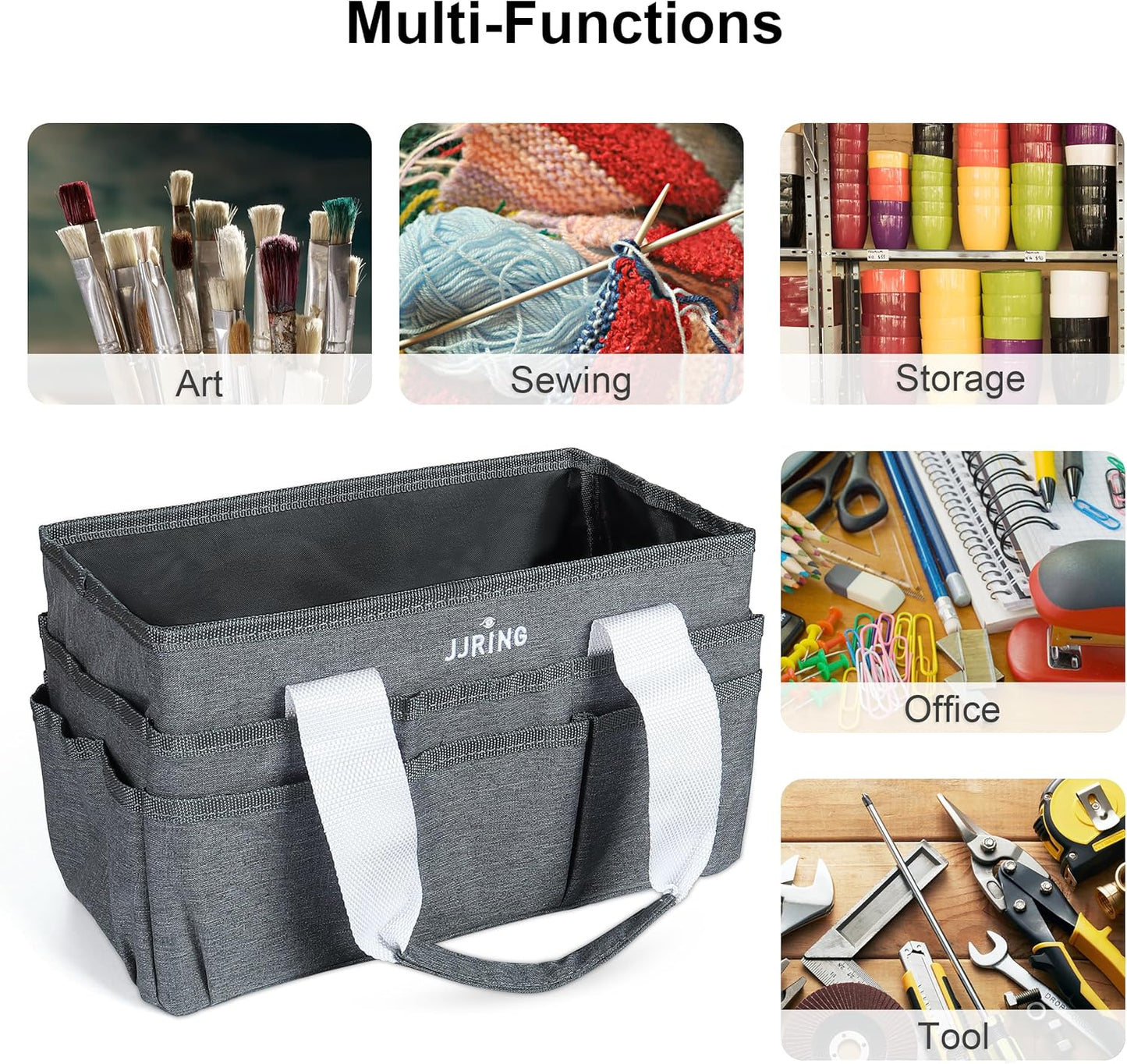 JJRING Craft Organizer Tote Bag for Art Storage, Caddy with Multiple Pockets, Bluish Green Sewing Bag for Scrapbooking, School, Medical, and Office Supplies